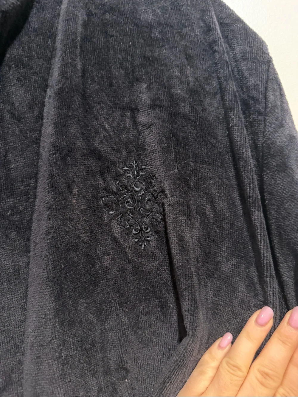 Classic Elements 100% Cotton Robe Black Belted Long Bathrobe Size Medium